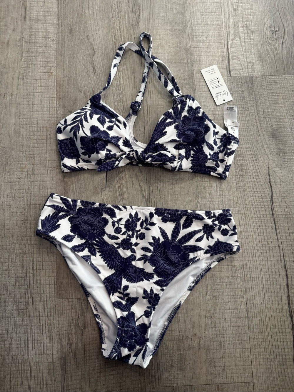 Cupshe Navy Floral Halter Bikini Set